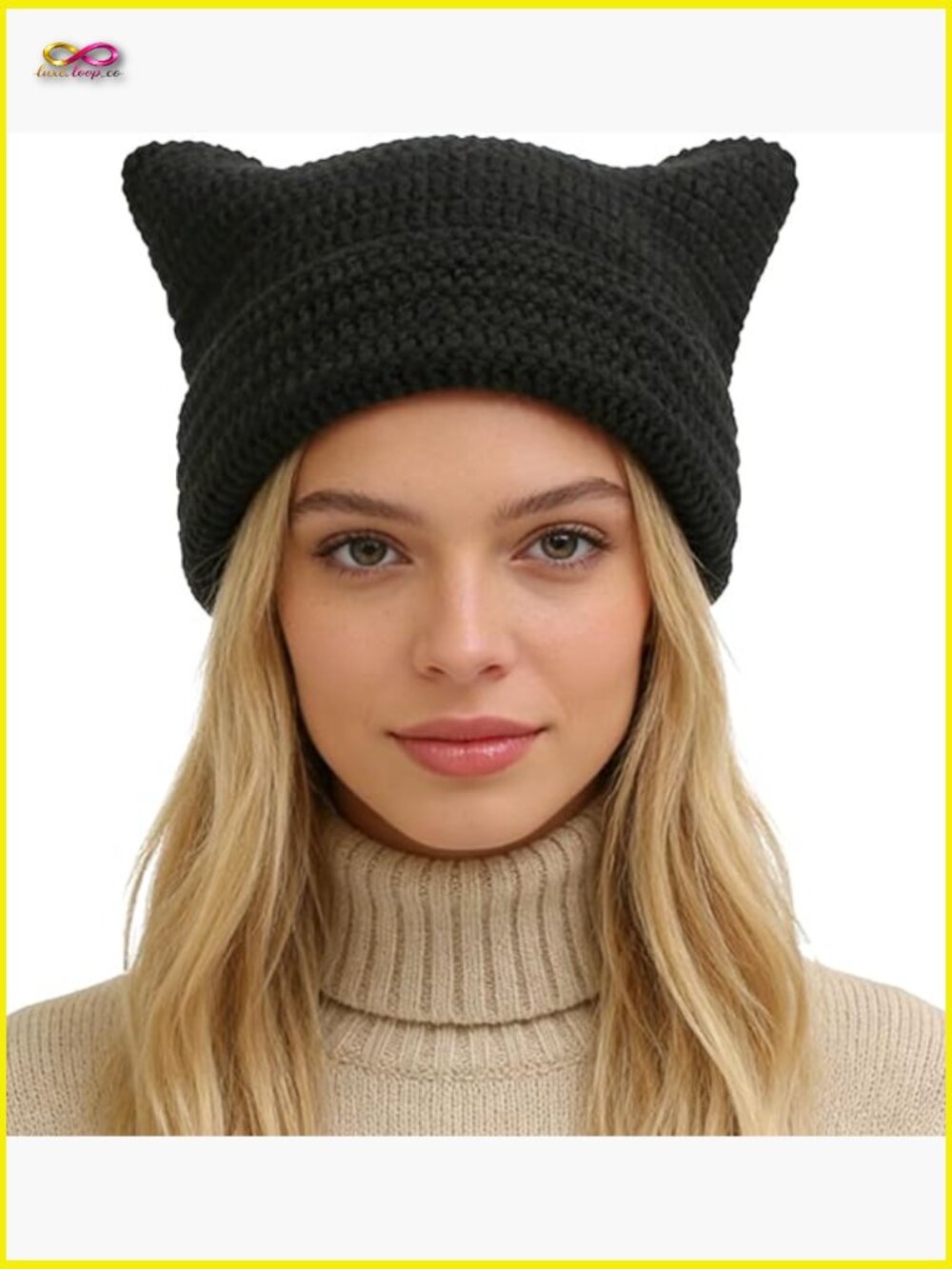 Cat Ear Knitted Hat Cute Slouchy Beanie Vintage Winter Warm Accessory